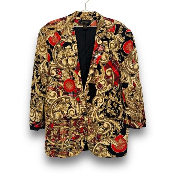 Express Jackets & Blazers - 90s Express Gold Regency Print Oversized Blazer Jacket, 100% Rayon, Made in USA
